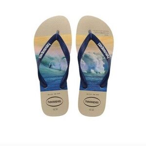 New! Havaianas Sand & Navy Flip Flops